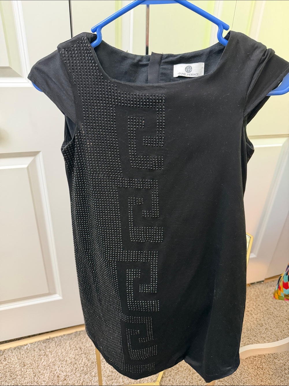 Young Versace sequined logo little black dress